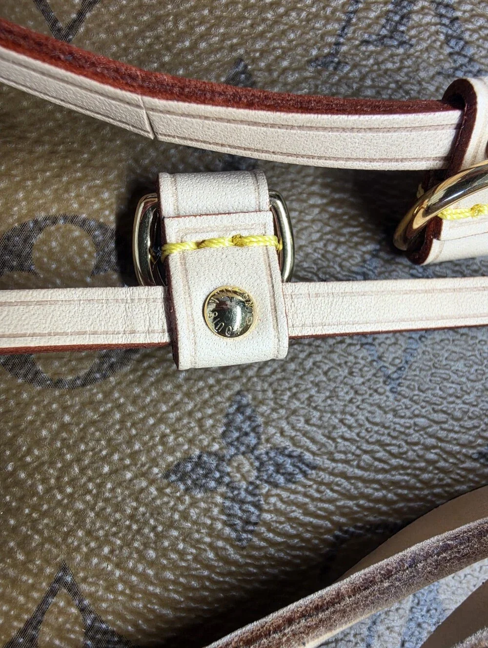 Louis Vuitton Luxury Leather Bag Straps and Side Laces - Cream with Red Edge